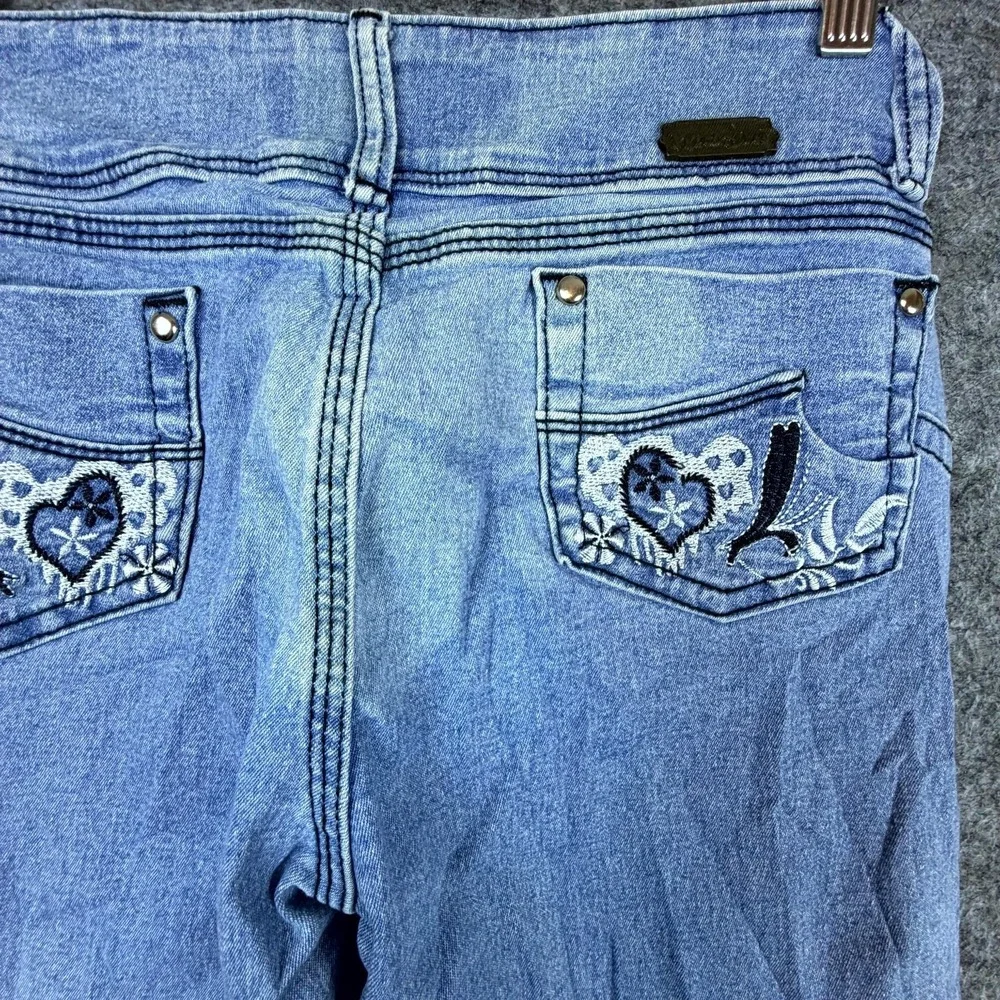 Mashi Premium‎ Jeans Womens 30 Blue Embroidered Y2K Low Rise Bootcut Leg
